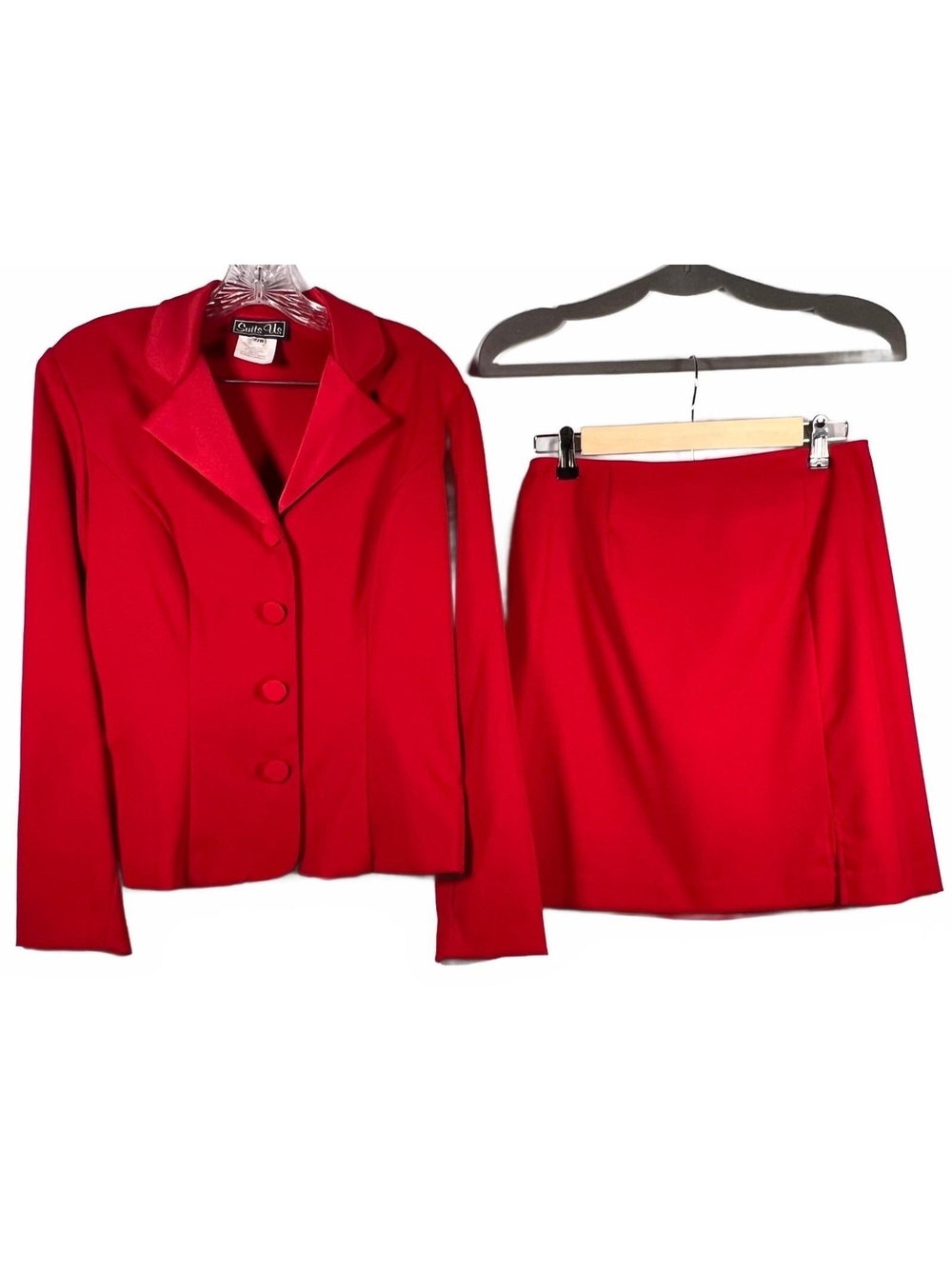 Vintage Suits Us Red Women's Suit Set with Blazer and Skirt Size 7/8